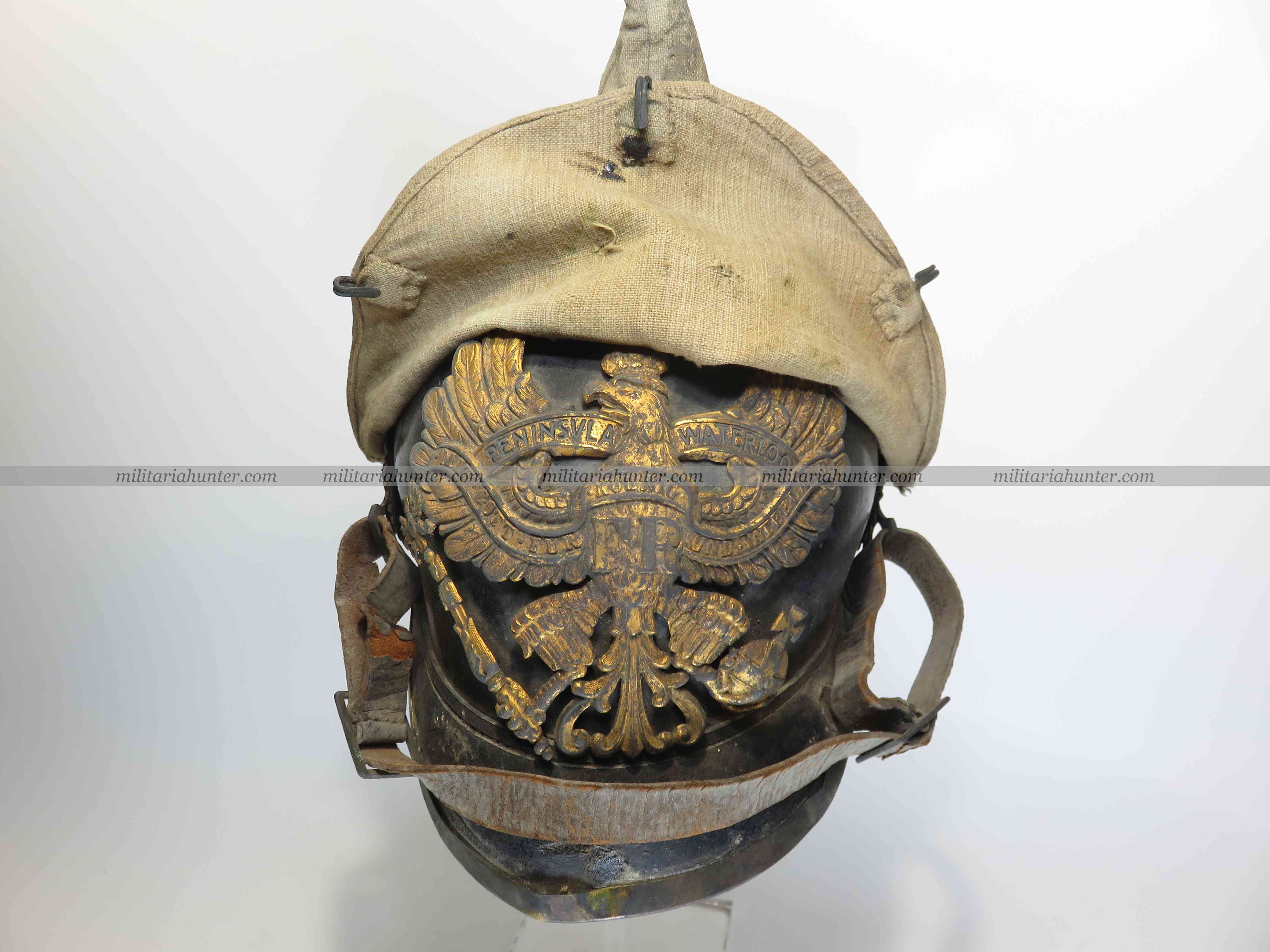 militaria : Hannover FR73 spiked helmet with cover, barn found !