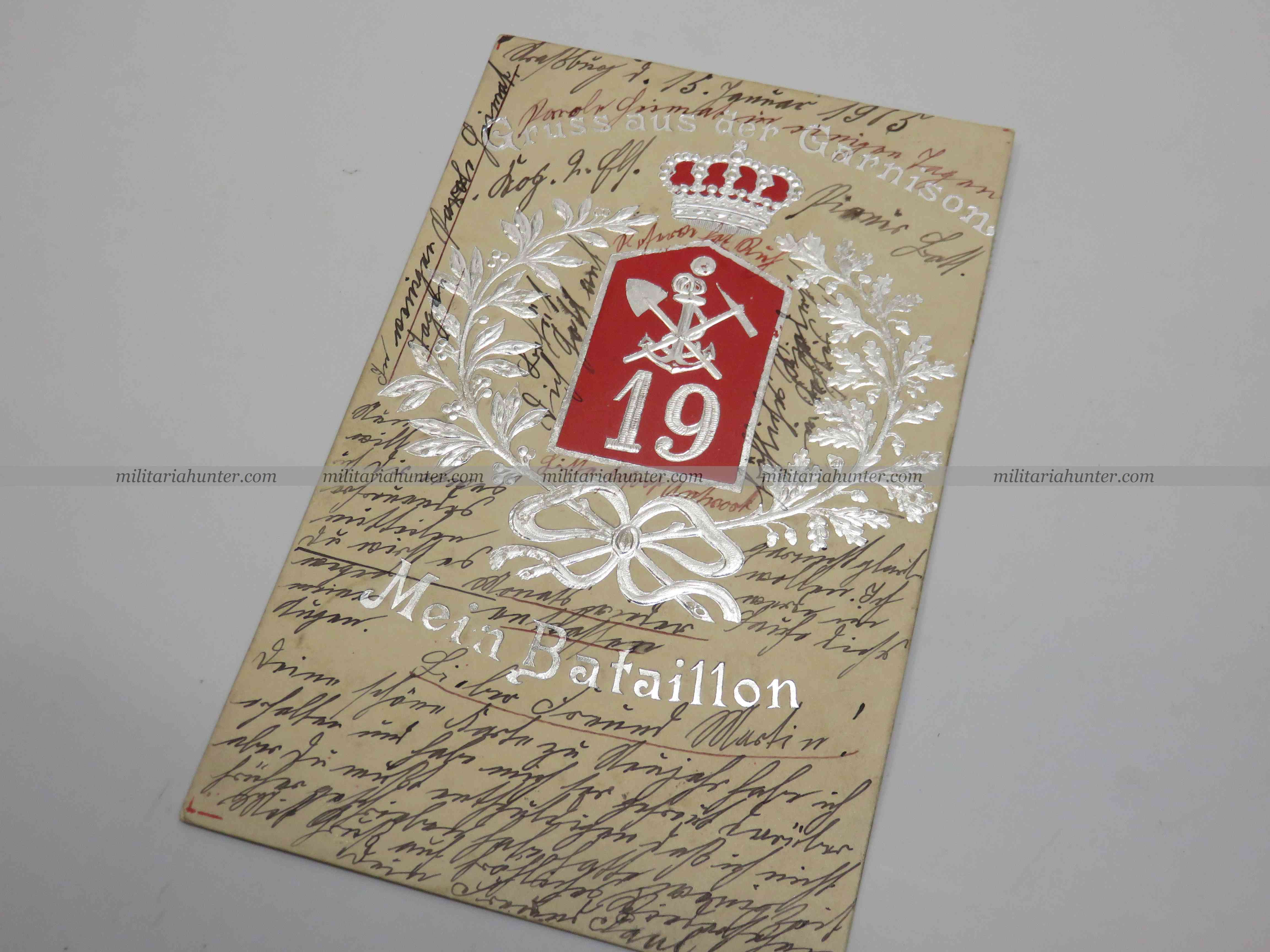 militaria : Carte postale du Pionier Bataillon 19 Alsacien avec nominette