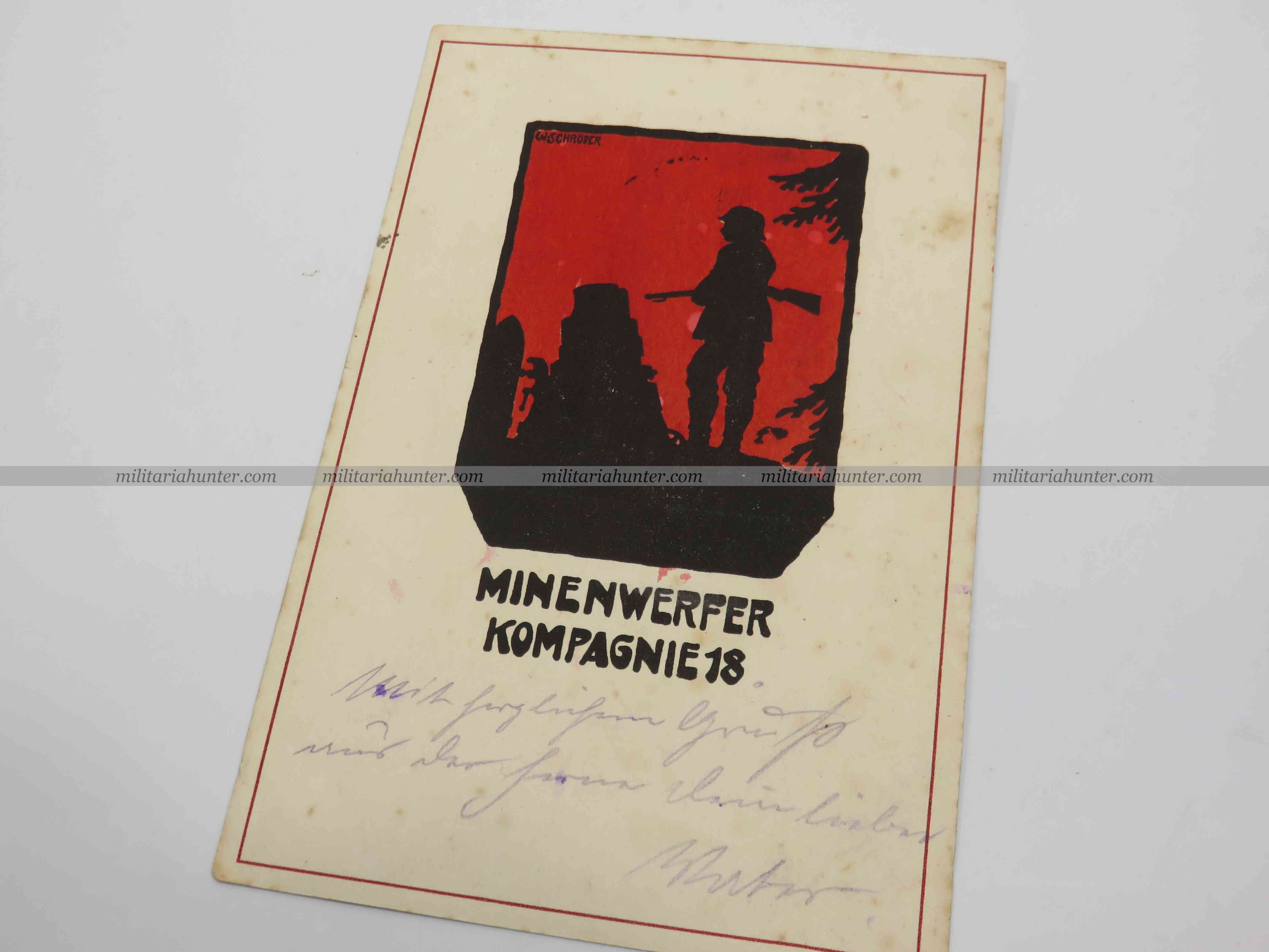 militaria : Postcard / AK Minenwerfer Kompanie 18 + stamp MWK Fusilier Regt 86
