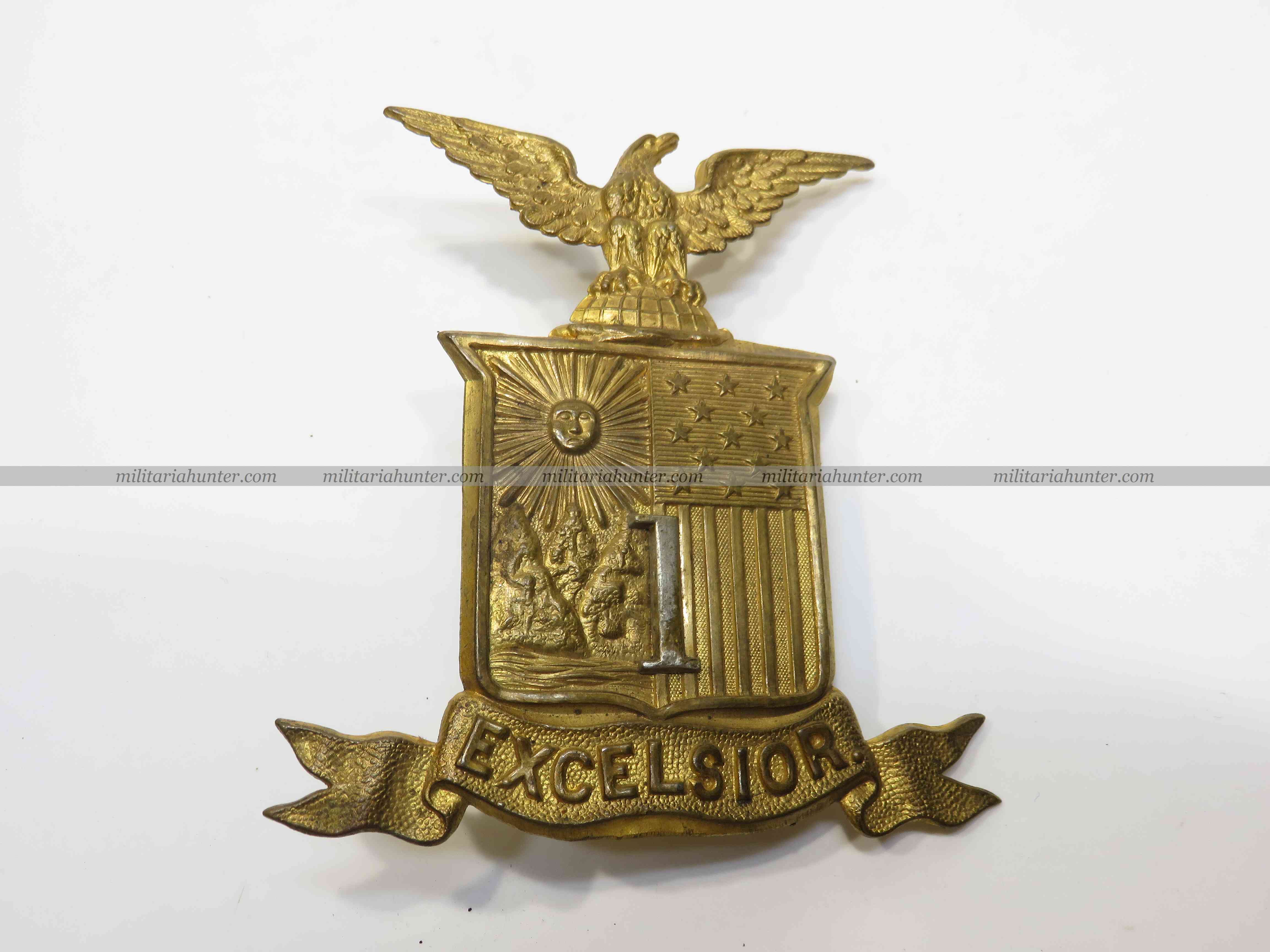 militaria : US 1890 New York national guard shako plate / eagle