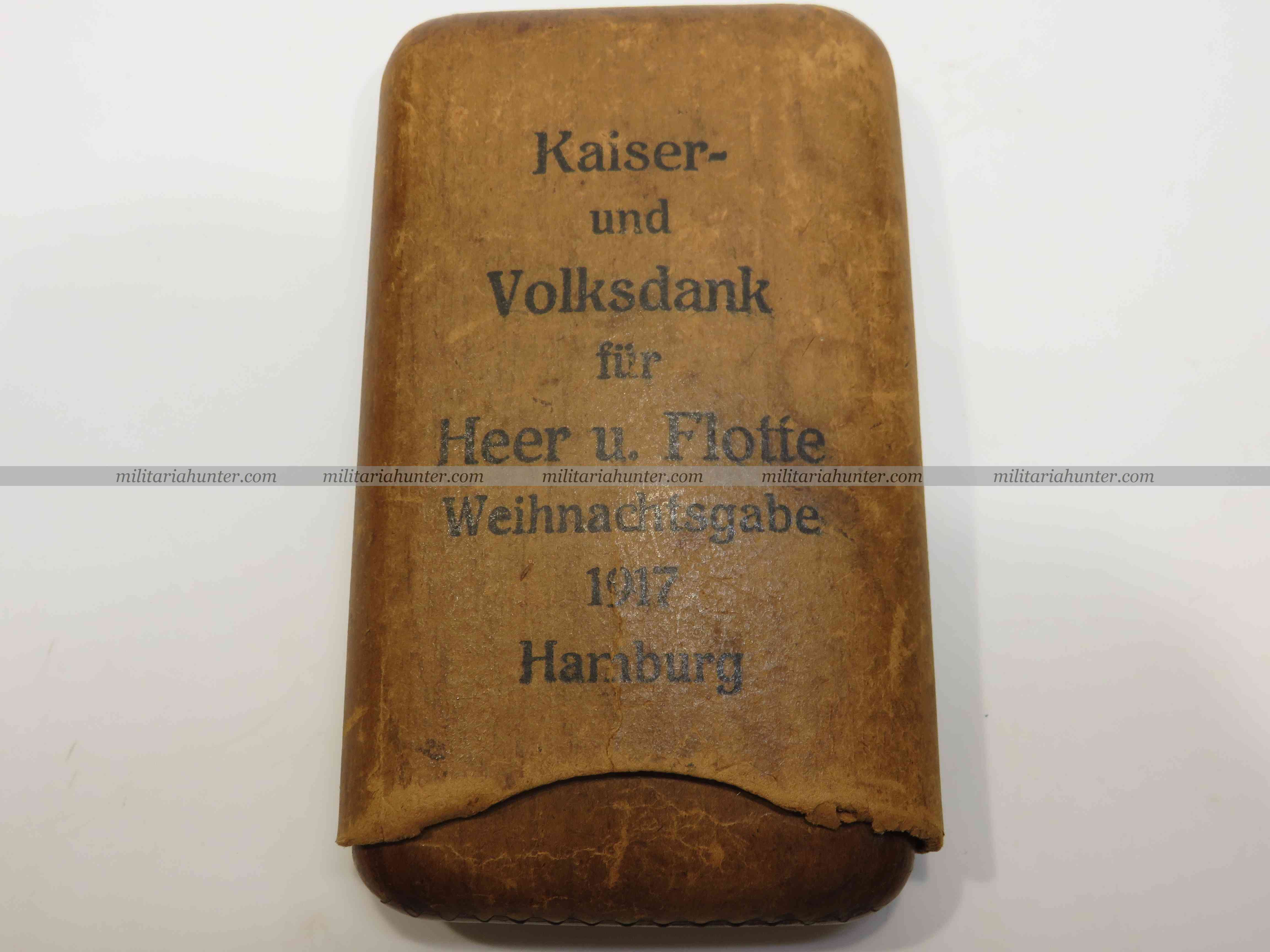 militaria : ww1 german cigars leather case - étui à cigares allemand Noël 1917 Hamburg