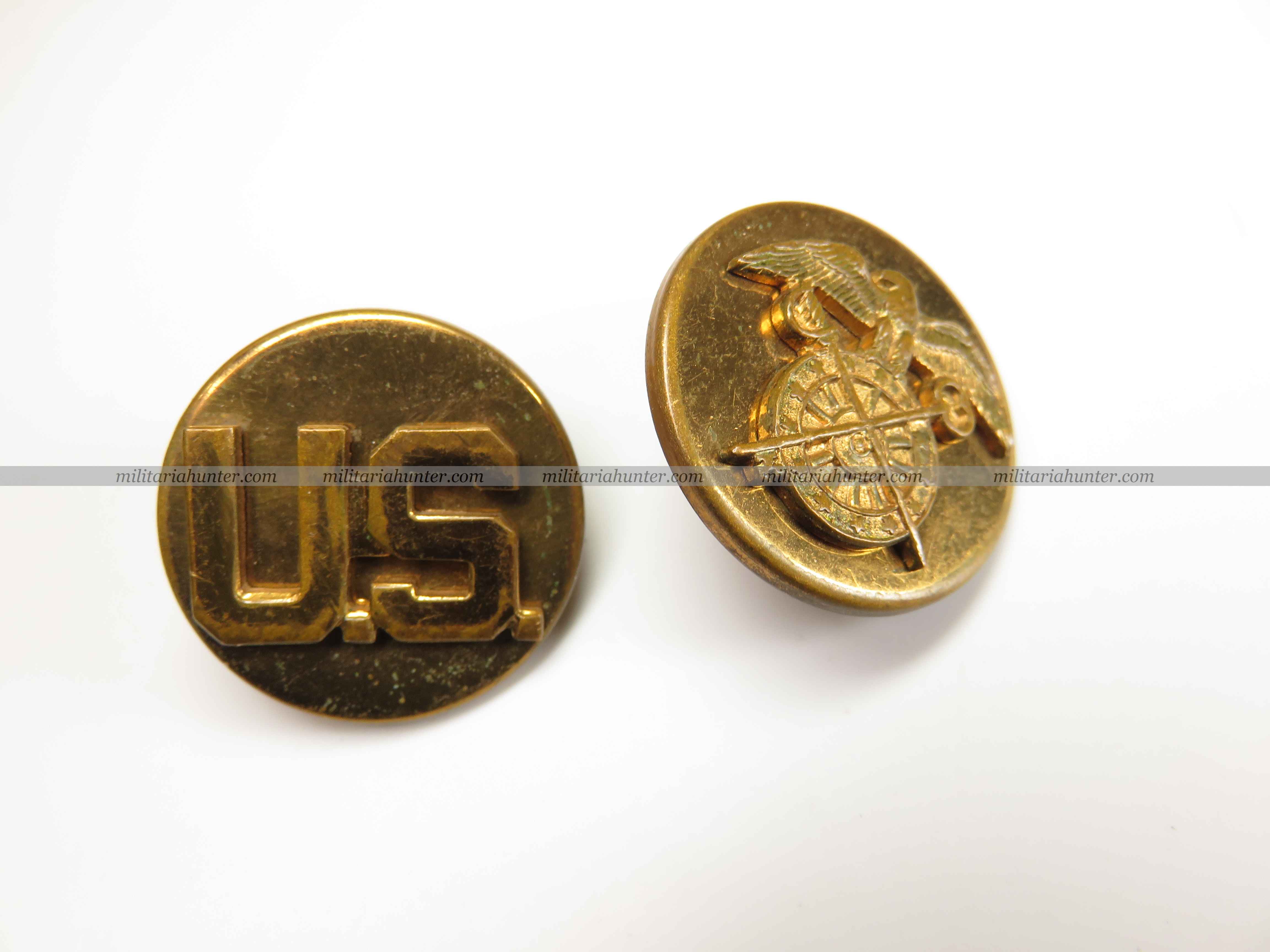 militaria : ww2 paire de disques de col US Quartermaster - collar type 3a 1937-1943