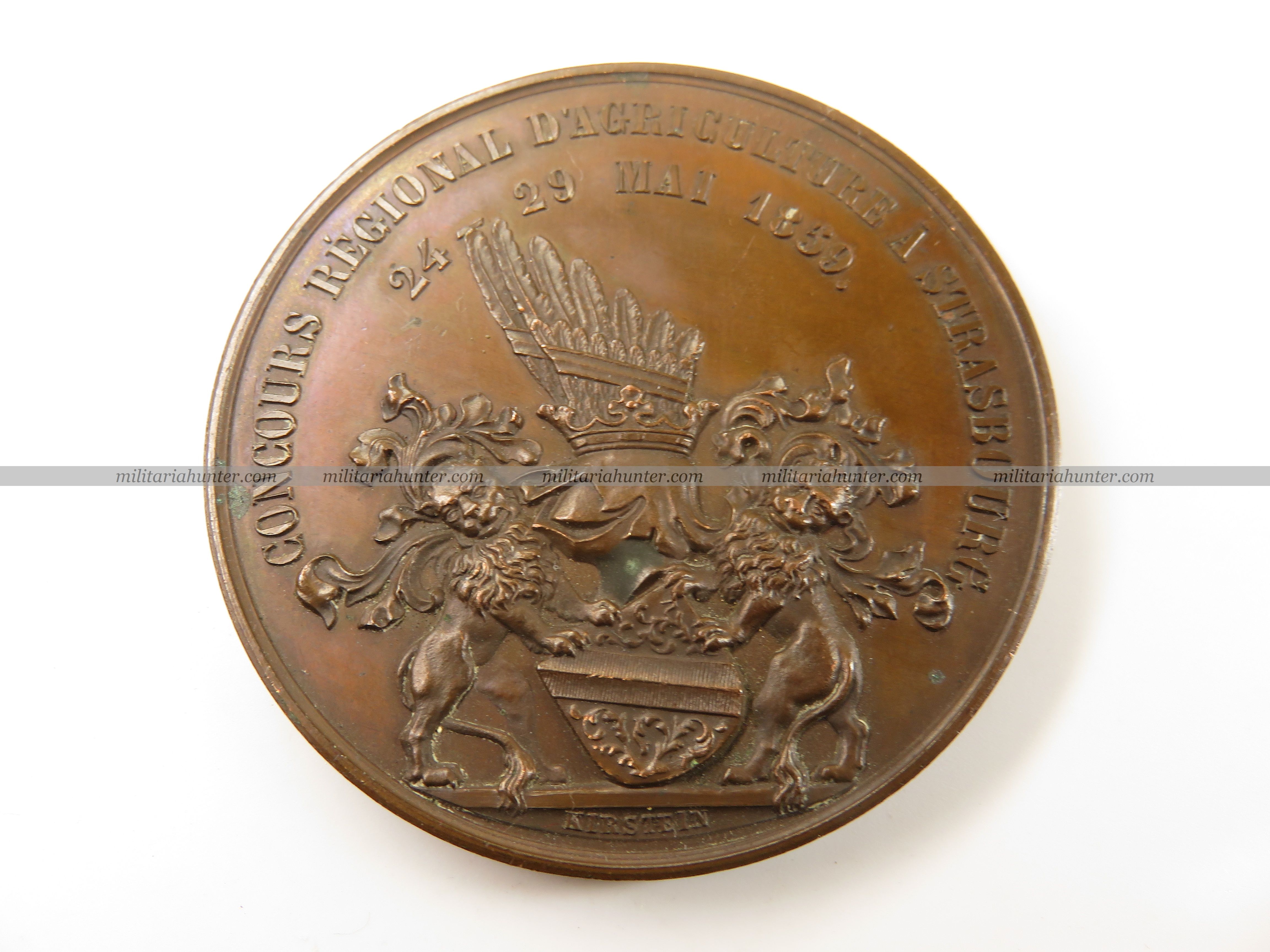 Militaria Hunter   Achat Vente Estimation Militaria ww1 ww2 (AL137) Médaille Strasbourg concours d'Agriculture maai 1859 en bronze