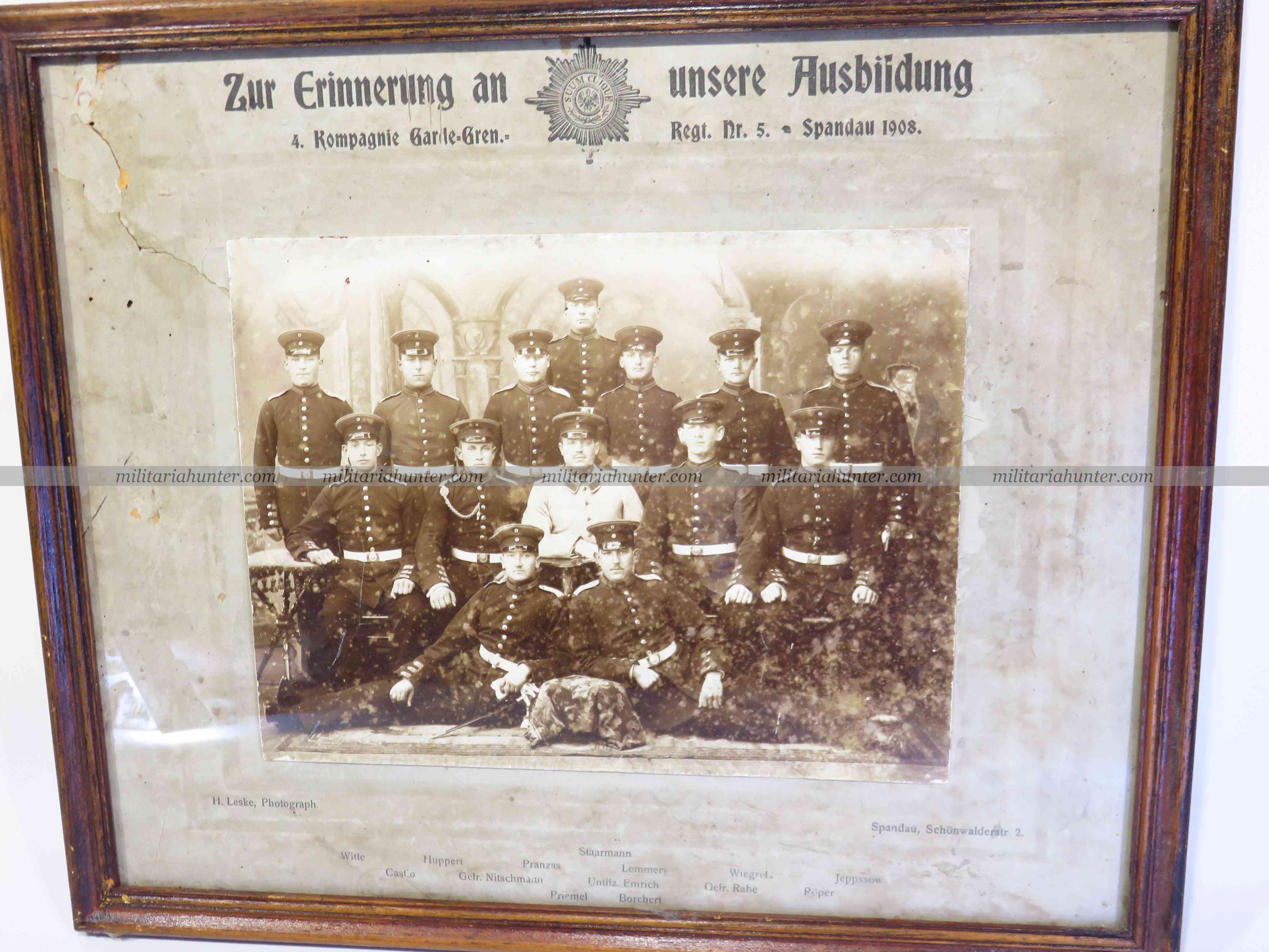militaria : Cadre photo trombinoscope Garde Grenadier Regiment Nr 5 en 1908