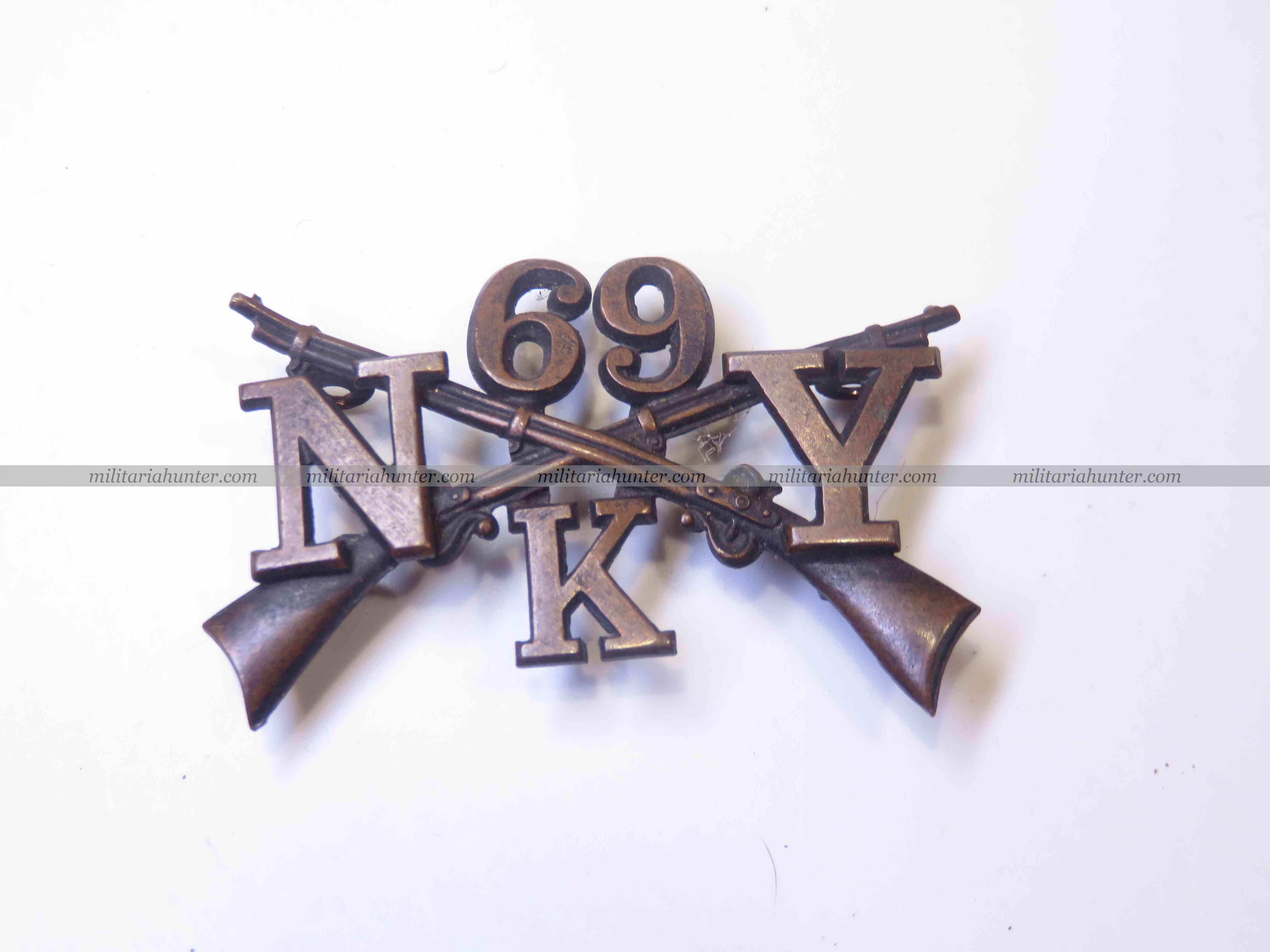militaria : US ww1 officer collar insignia 69th infantry regiment New York