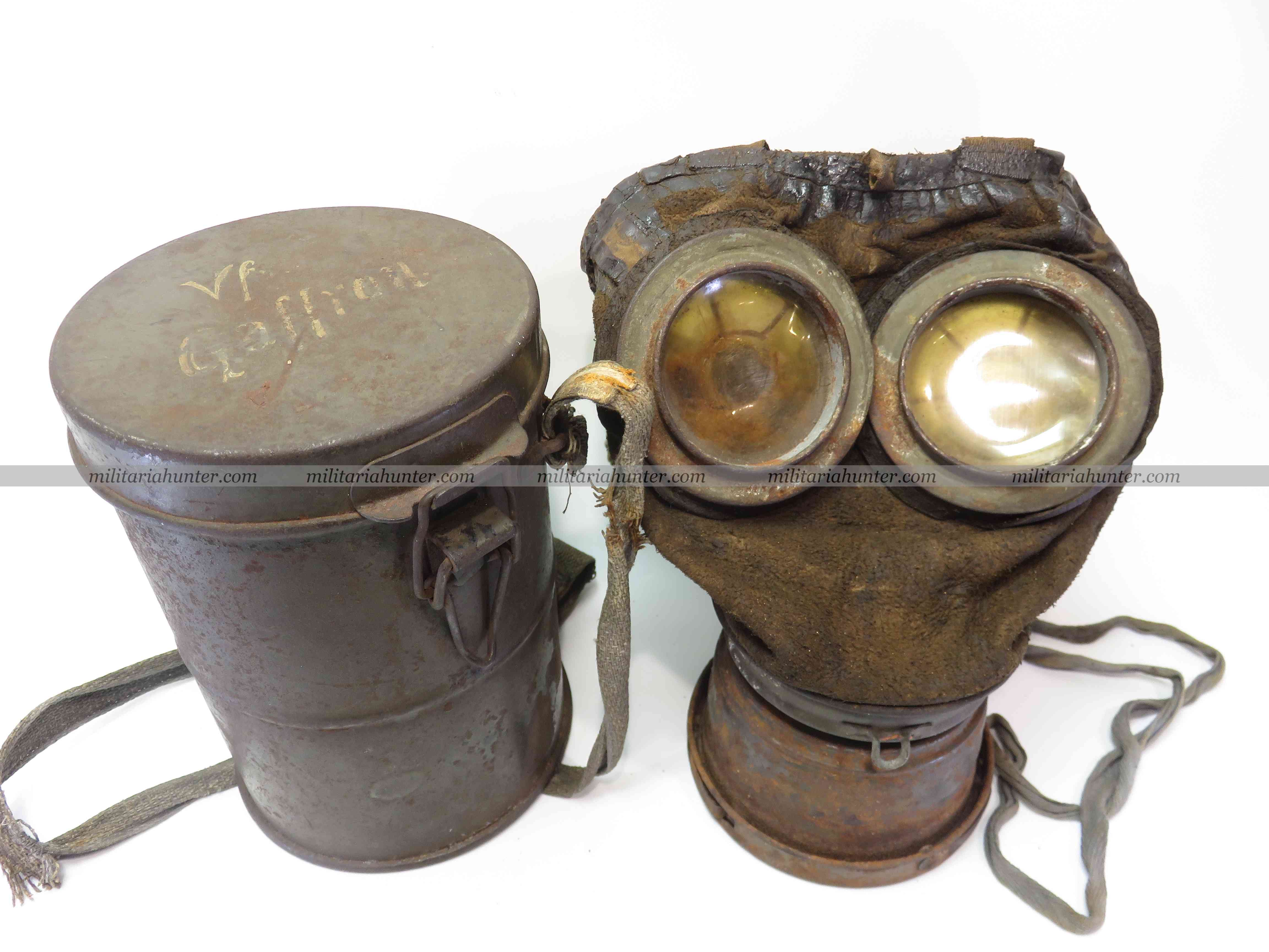 militaria : ww1 german gas mask - Lederschutzmask Vizefeldwebel Gaffron