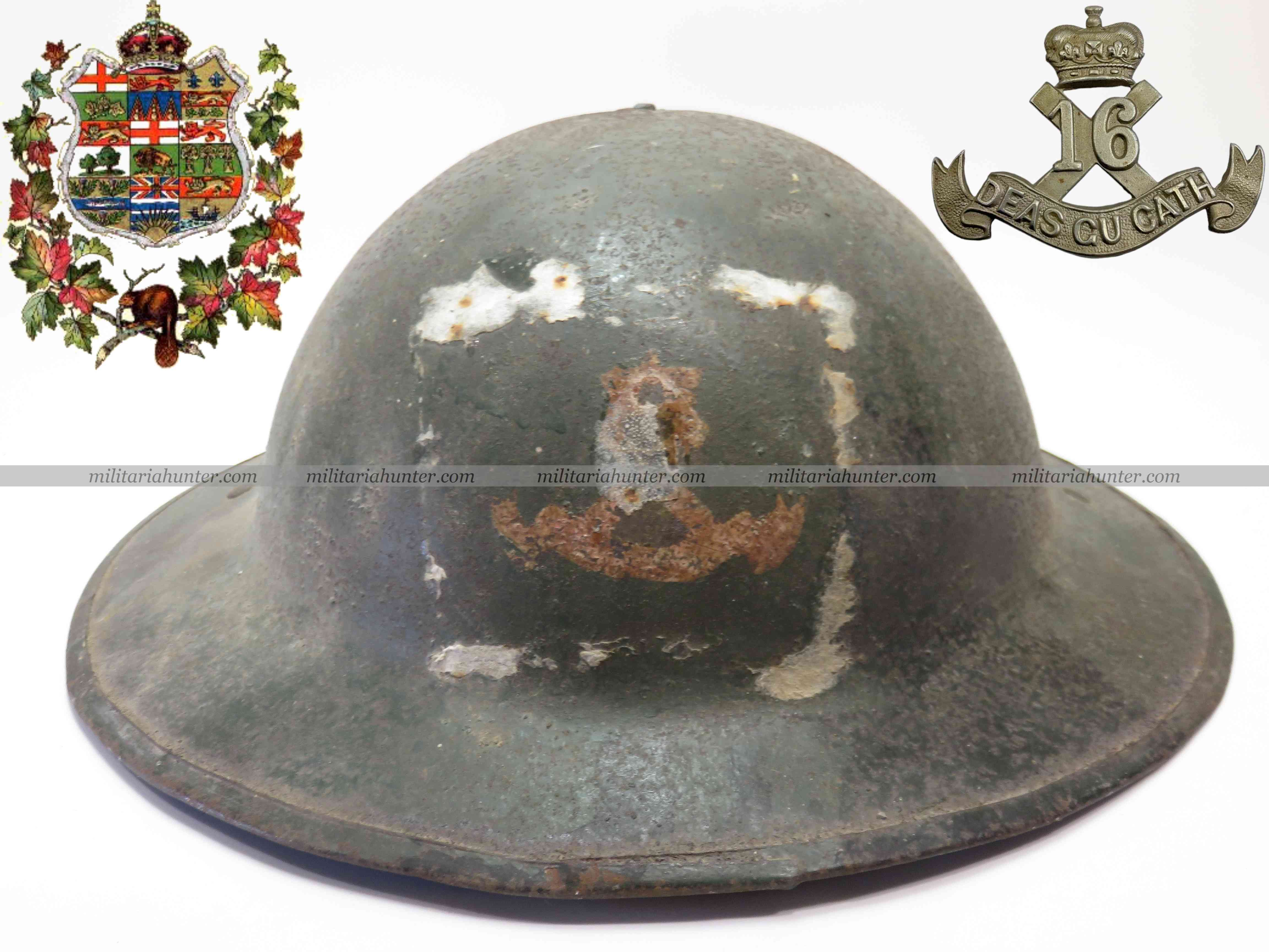 militaria : Canada ww1 16th Battalion helmet named POW 1.10.18 Blecourt Cambrai