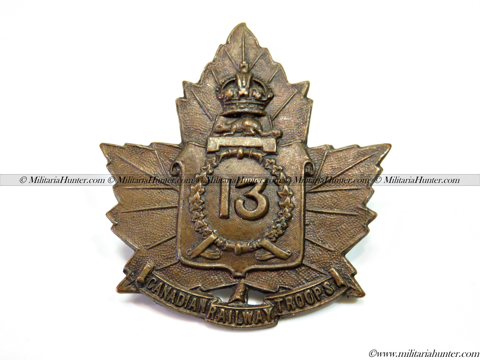militaria : ww1 CEF 13th Canadian Railway Troops cap badge